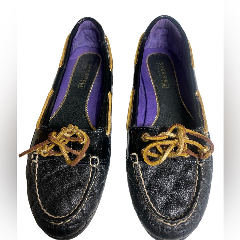 Sperry “Audrey” Black and Gold Women’s 6.5 Top Sider Quilted Shoes - Picture 2 of 7